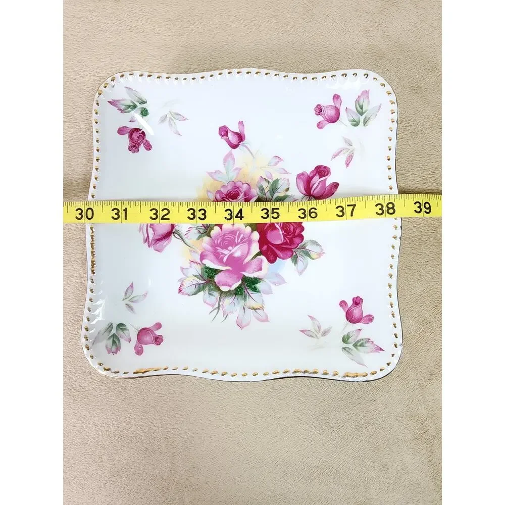 Square Bowl Floral Design Pink Roses 8 1/4